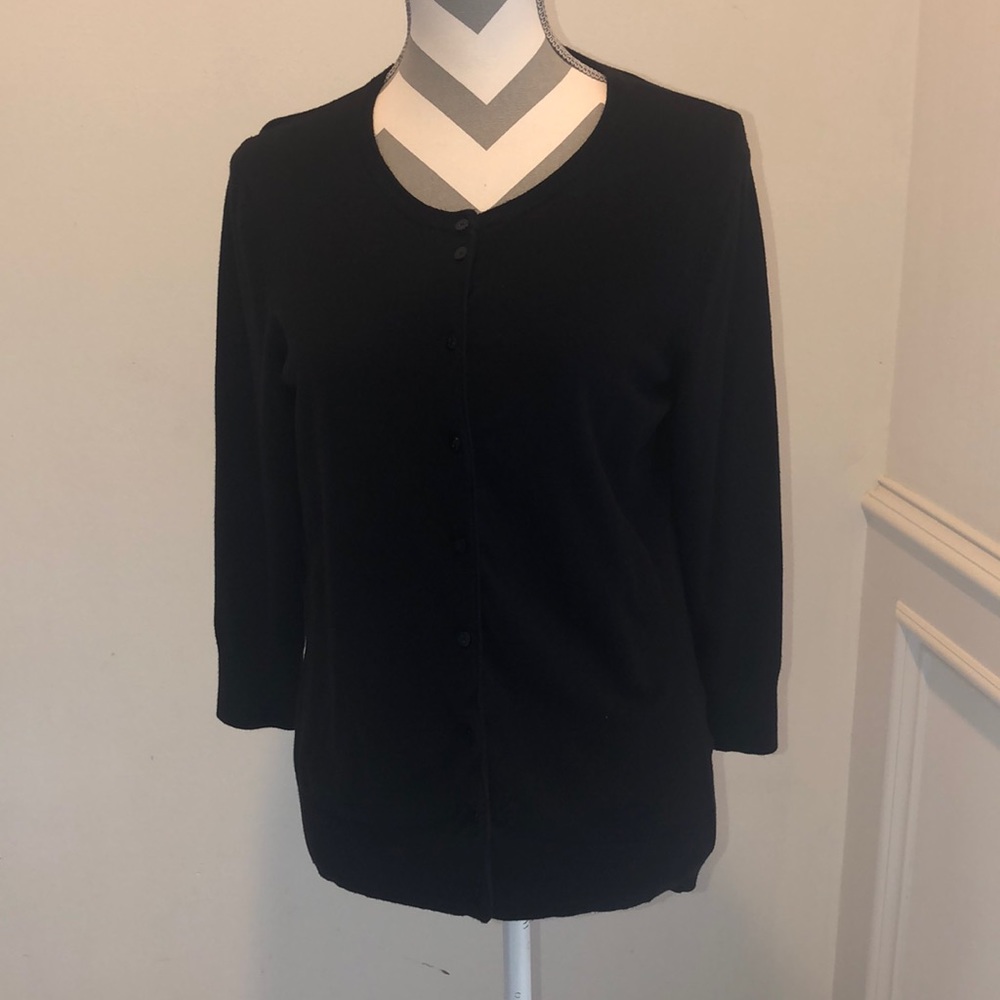Ellen Tracy Women's Black 3/4 Sleeve Cardigan Sweater Button Up Sz M
